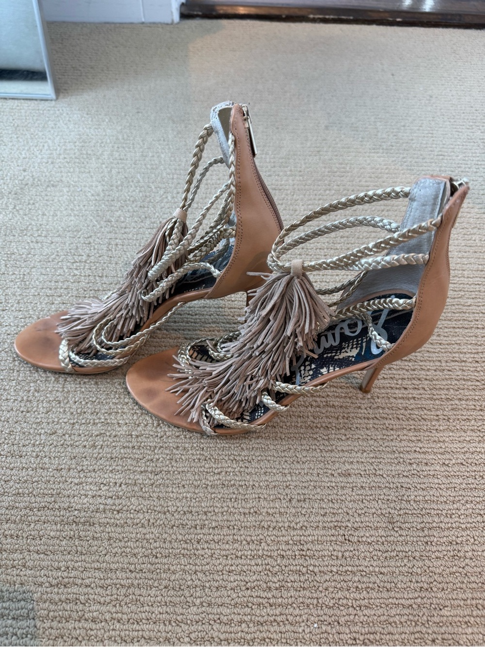 Sam Edelman Savannah Fringe Braided Metallic Gladiator High Heel Sandal Size 10 - Picture 3 of 8